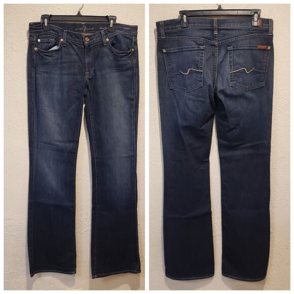 7 For All Mankind Jeans Women’s Size 31 Low Waisted Straight Leg Bootcut Dark - Picture 1 of 8